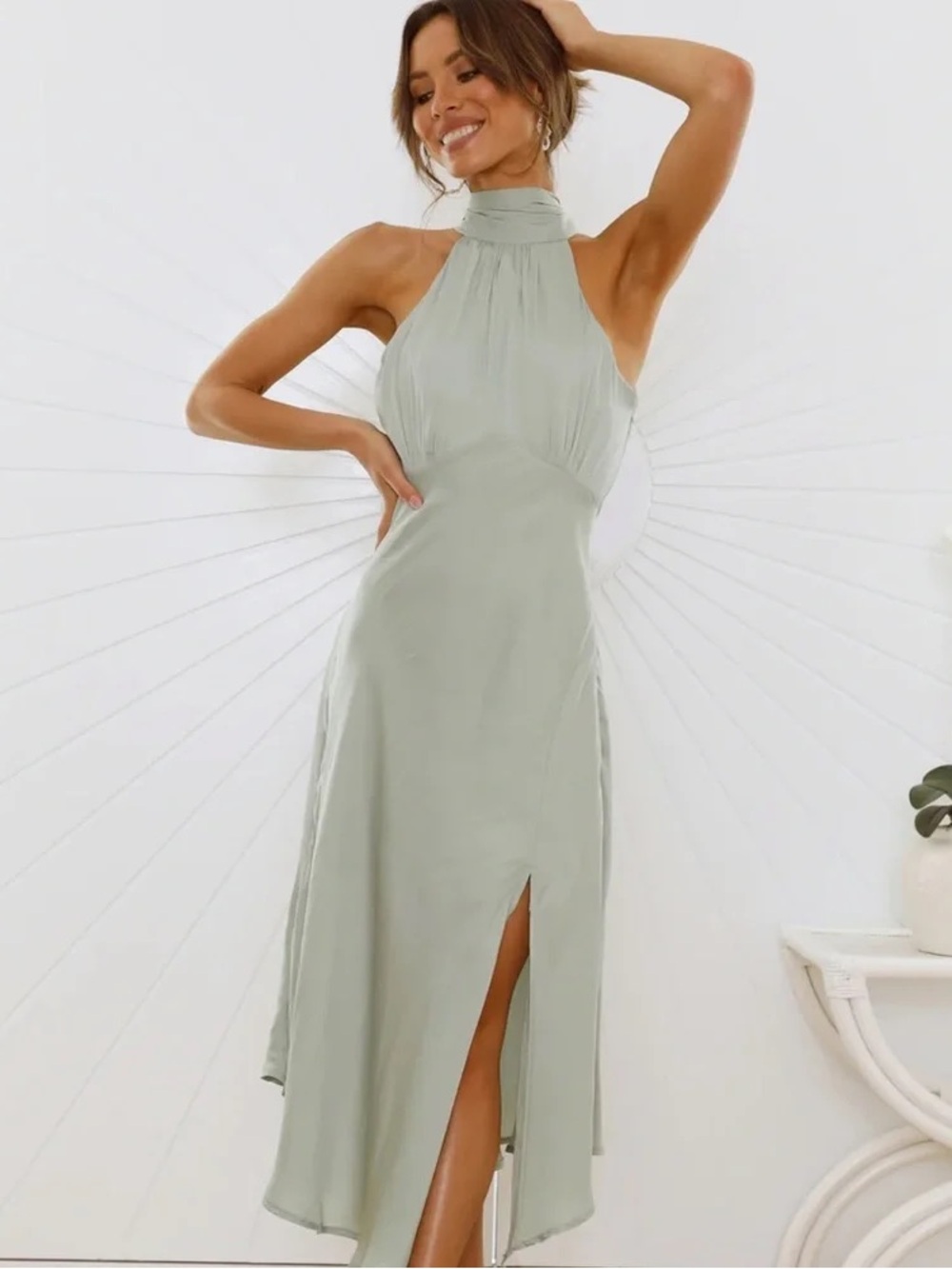 NWT Sage Green Halter Midi Dress
